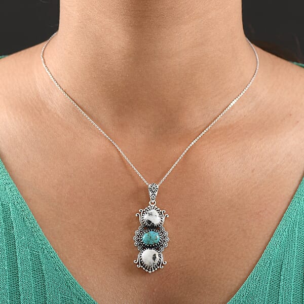 D'Joy Artisan Crafted White Buffalo Tahoe Nevada Turquoise Pendant Without Chain In Sterling Silver 8.90 Ctw