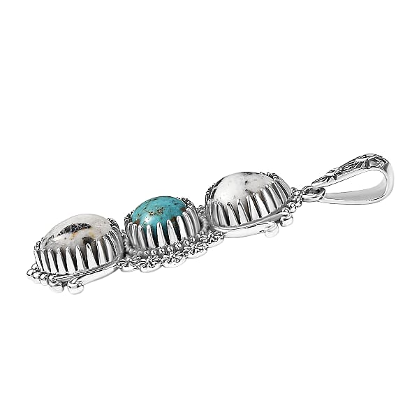 D'Joy Artisan Crafted White Buffalo Tahoe Nevada Turquoise Pendant Without Chain In Sterling Silver 8.90 Ctw