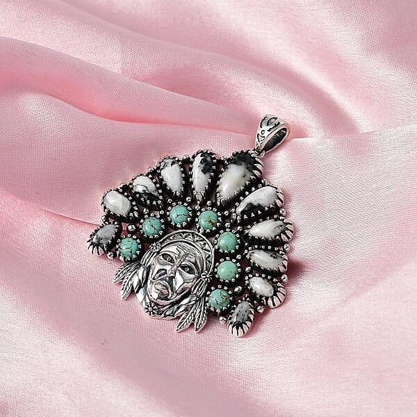 D'Joy Artisan Crafted White Buffalo Tahoe Nevada Turquoise Pendant Without Chain In Sterling Silver 17.40 Ctw