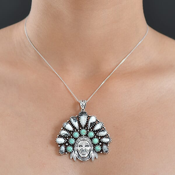 D'Joy Artisan Crafted White Buffalo Tahoe Nevada Turquoise Pendant Without Chain In Sterling Silver 17.40 Ctw