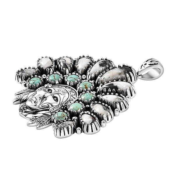 D'Joy Artisan Crafted White Buffalo Tahoe Nevada Turquoise Pendant Without Chain In Sterling Silver 17.40 Ctw