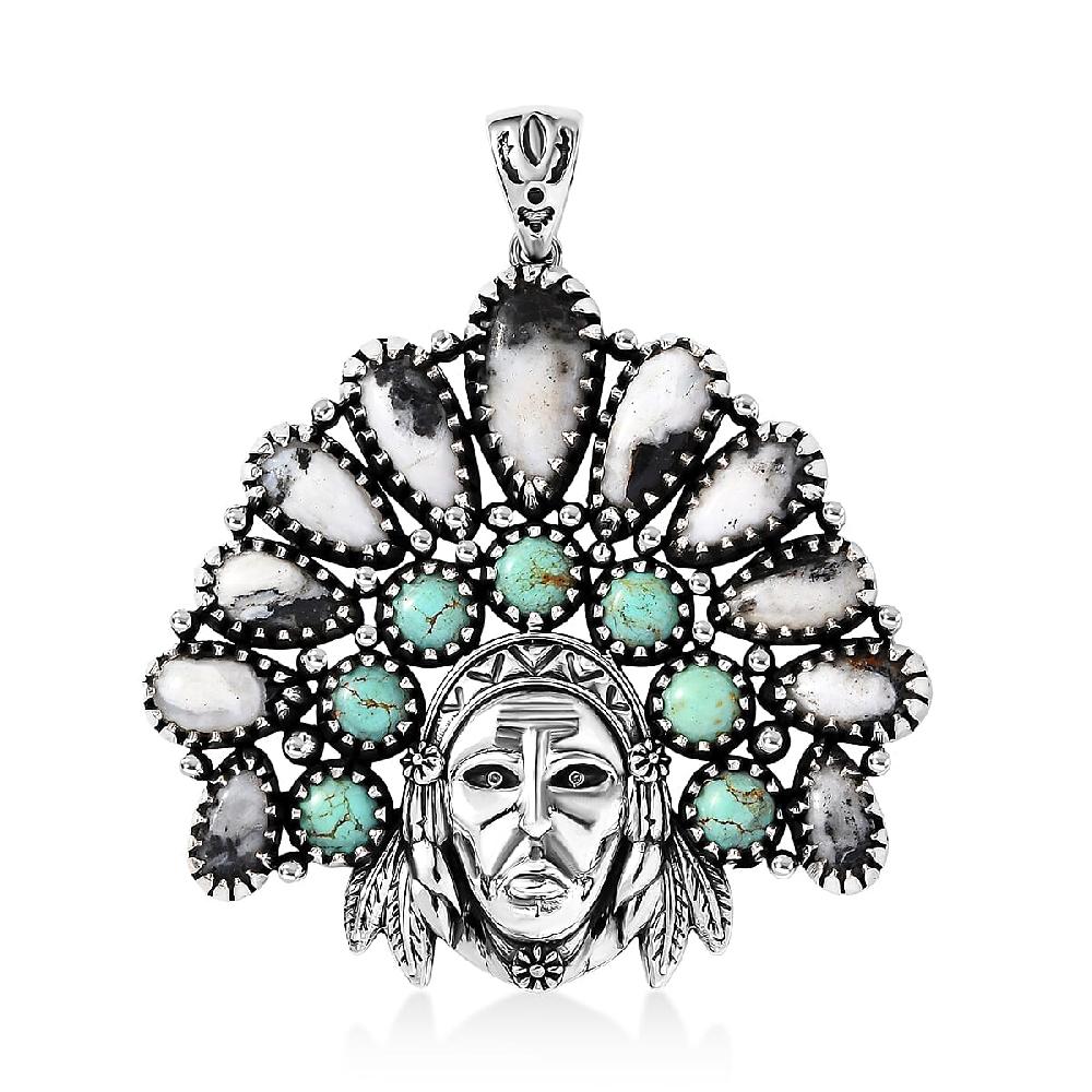 D'Joy Artisan Crafted White Buffalo Tahoe Nevada Turquoise Pendant without Chain in Sterling Silver 17.40 ctw