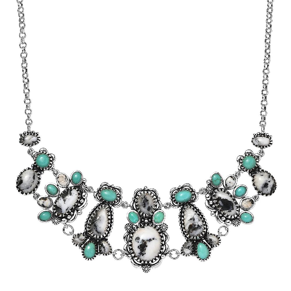 D'Joy Artisan Crafted White Buffalo Tahoe Nevada Turquoise Necklace in Oxidised Sterling Silver 21.90 ctw (18-20 Inches)