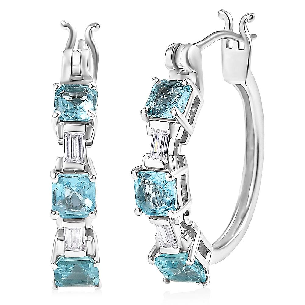 D'Joy Asscher Cut Apatite and Moissanite 2.10 ctw Linear Architecture Earrings in Rhodium Over Sterling Silver