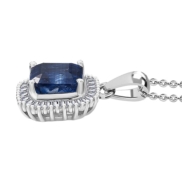 D'Joy Asscher Cut Kashmir Kyanite And Diamond 3.00 Ctw Stargate Majesty Pendant Necklace In Rhodium Over Sterling Silver 20 Inches