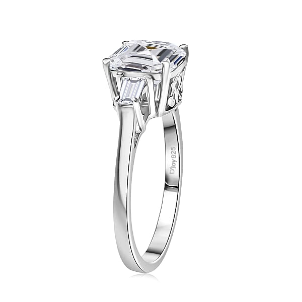 D'Joy Asscher Cut Moissanite 3.00 Ctw Art Deco Ring In Rhodium Over Sterling Silver