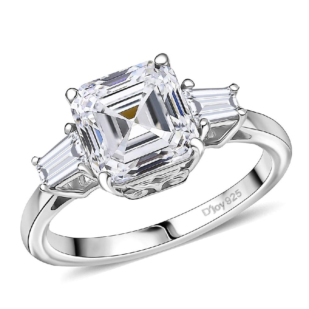 D'Joy Asscher Cut Moissanite 3.00 ctw Art Deco Ring in Rhodium Over Sterling Silver