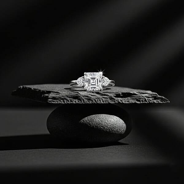 D'Joy Asscher Cut Moissanite 3.20 Ctw Ring In Rhodium Over Sterling Silver