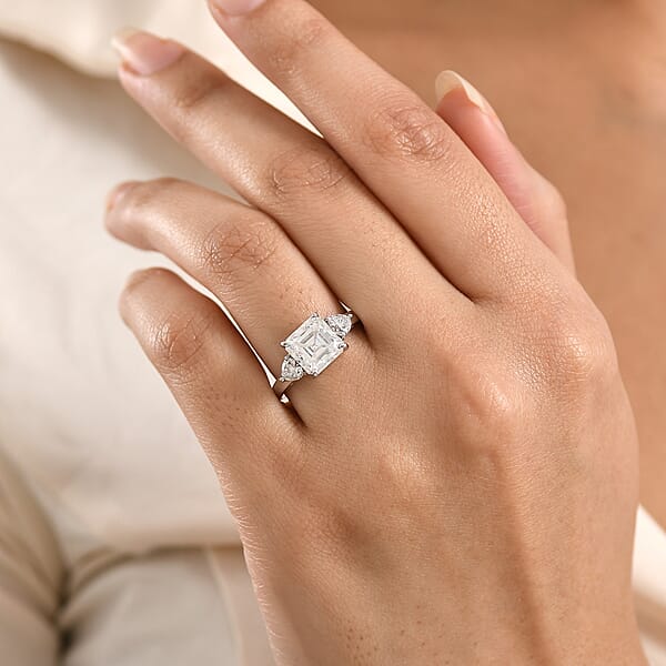 D'Joy Asscher Cut Moissanite 3.20 Ctw Ring In Rhodium Over Sterling Silver