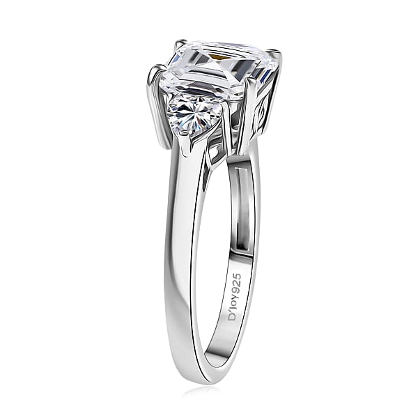 D'Joy Asscher Cut Moissanite 3.20 Ctw Ring In Rhodium Over Sterling Silver