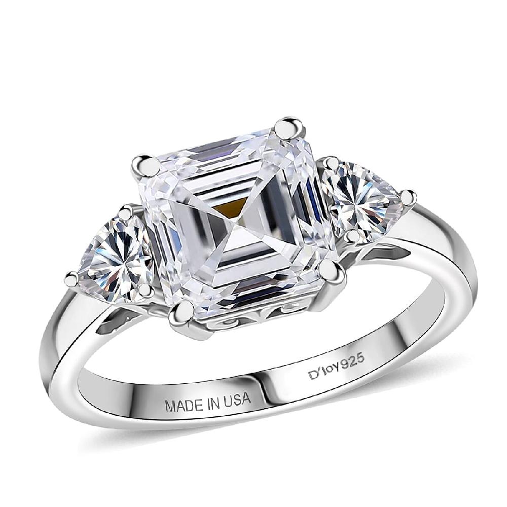 D'Joy Asscher Cut Moissanite 3.20 ctw Ring in Rhodium Over Sterling Silver