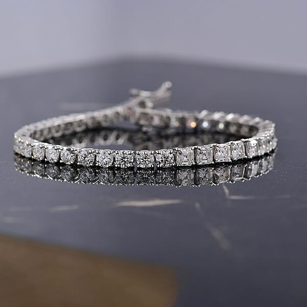 D'Joy Asscher Cut Moissanite (4mm) Bracelet In Rhodium Over Sterling Silver (6.50 In) 10.10 Ctw