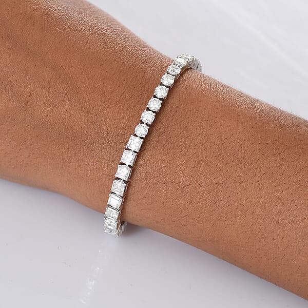 D'Joy Asscher Cut Moissanite (4mm) Bracelet In Rhodium Over Sterling Silver (6.50 In) 10.10 Ctw