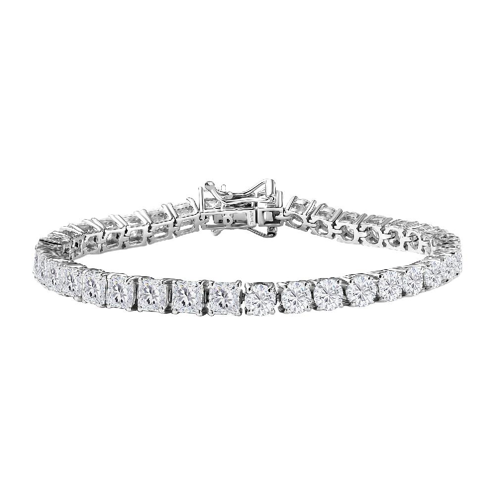 D'Joy Asscher Cut Moissanite (4mm) Bracelet in Rhodium Over Sterling Silver (6.50 In) 10.10 ctw