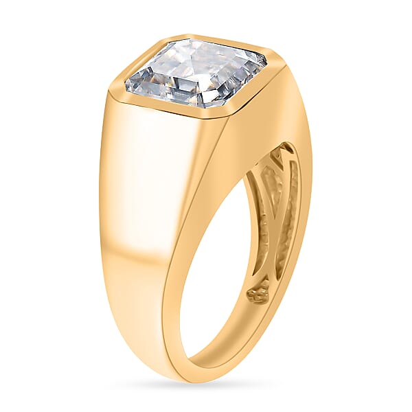 D'Joy Asscher Cut Moissanite 5.20 Ctw Mens Ring In 18K Vermeil Yellow Gold Over Sterling Silver