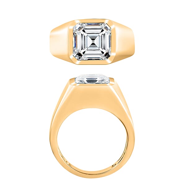 D'Joy Asscher Cut Moissanite 5.20 Ctw Mens Ring In 18K Vermeil Yellow Gold Over Sterling Silver