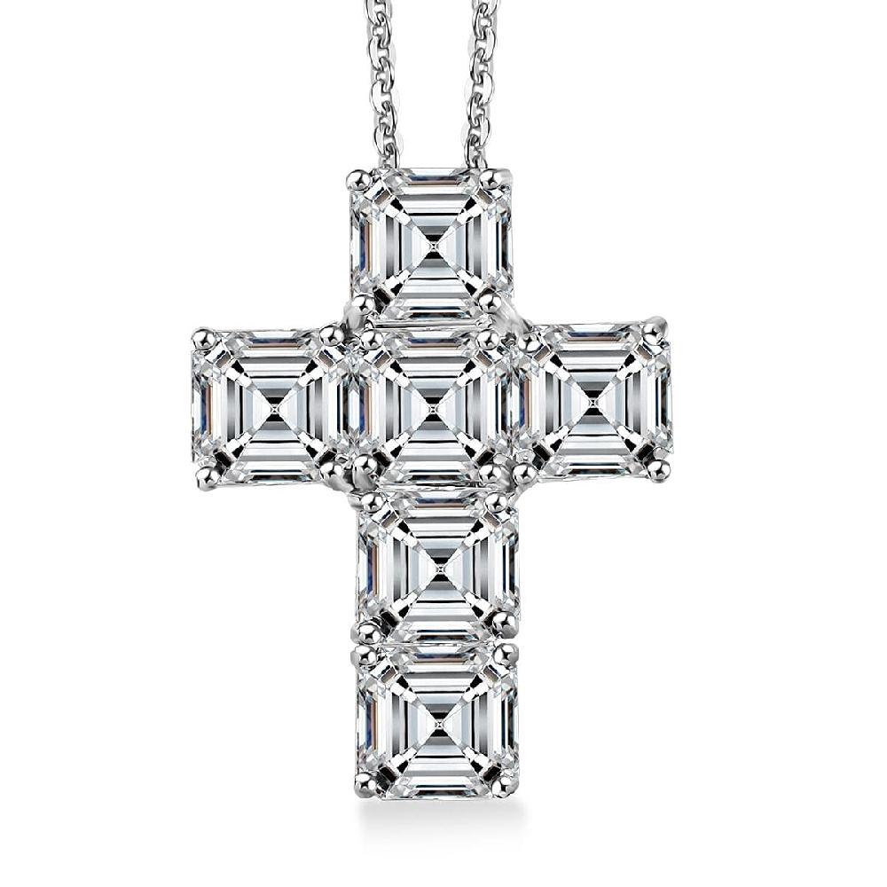 D'Joy Asscher Cut Moissanite 7.00 ctw Faithlight Pendant Necklace in Rhodium Over Sterling Silver 20 Inches