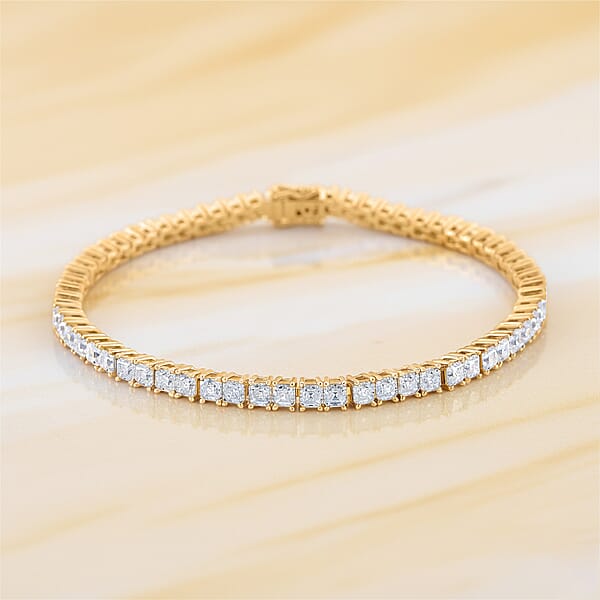 D'Joy Asscher Cut Moissanite 8.30 Ctw Eternal Shine Line Bracelet In 18K Vermeil Yellow Gold Over Sterling Silver (7.25 In)