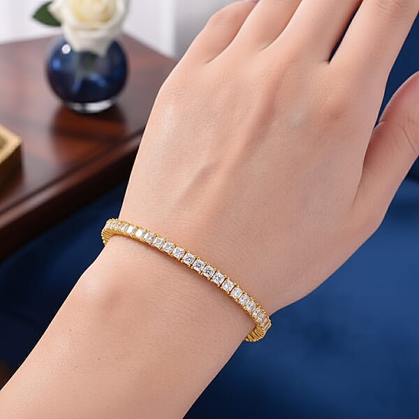 D'Joy Asscher Cut Moissanite 8.30 Ctw Eternal Shine Line Bracelet In 18K Vermeil Yellow Gold Over Sterling Silver (7.25 In)