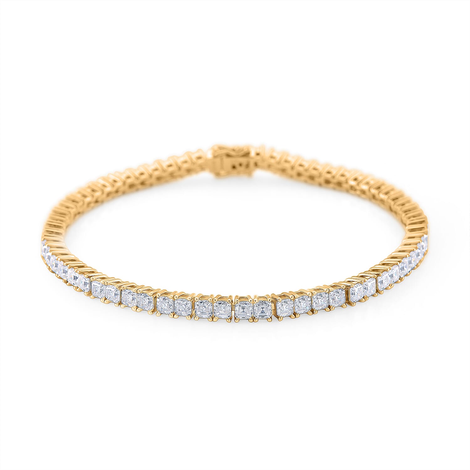 D'Joy Asscher Cut Moissanite 8.30 ctw Eternal Shine Line Bracelet in 18K Vermeil Yellow Gold Over Sterling Silver (7.25 In)