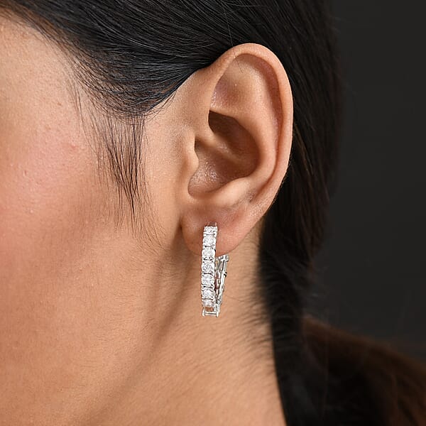 D'Joy Asscher Cut Moissanite Hoop Earrings In Rhodium Over Sterling Silver 6.70 Ctw