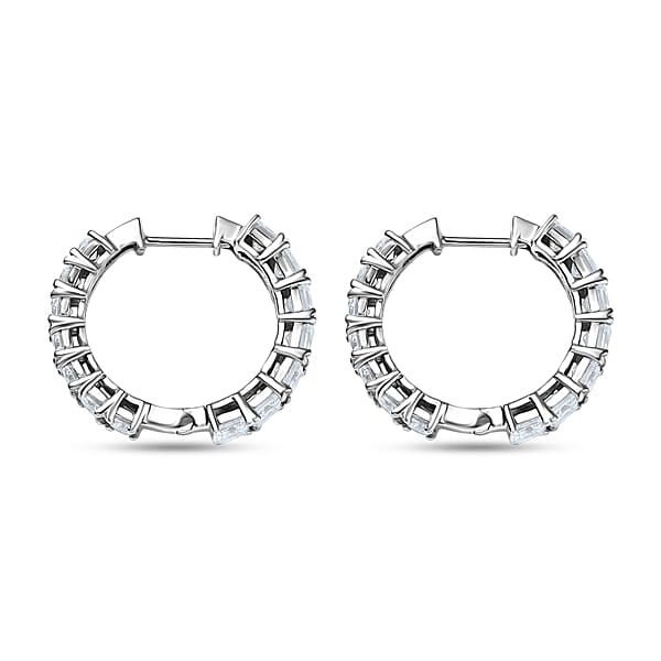 D'Joy Asscher Cut Moissanite Hoop Earrings In Rhodium Over Sterling Silver 6.70 Ctw
