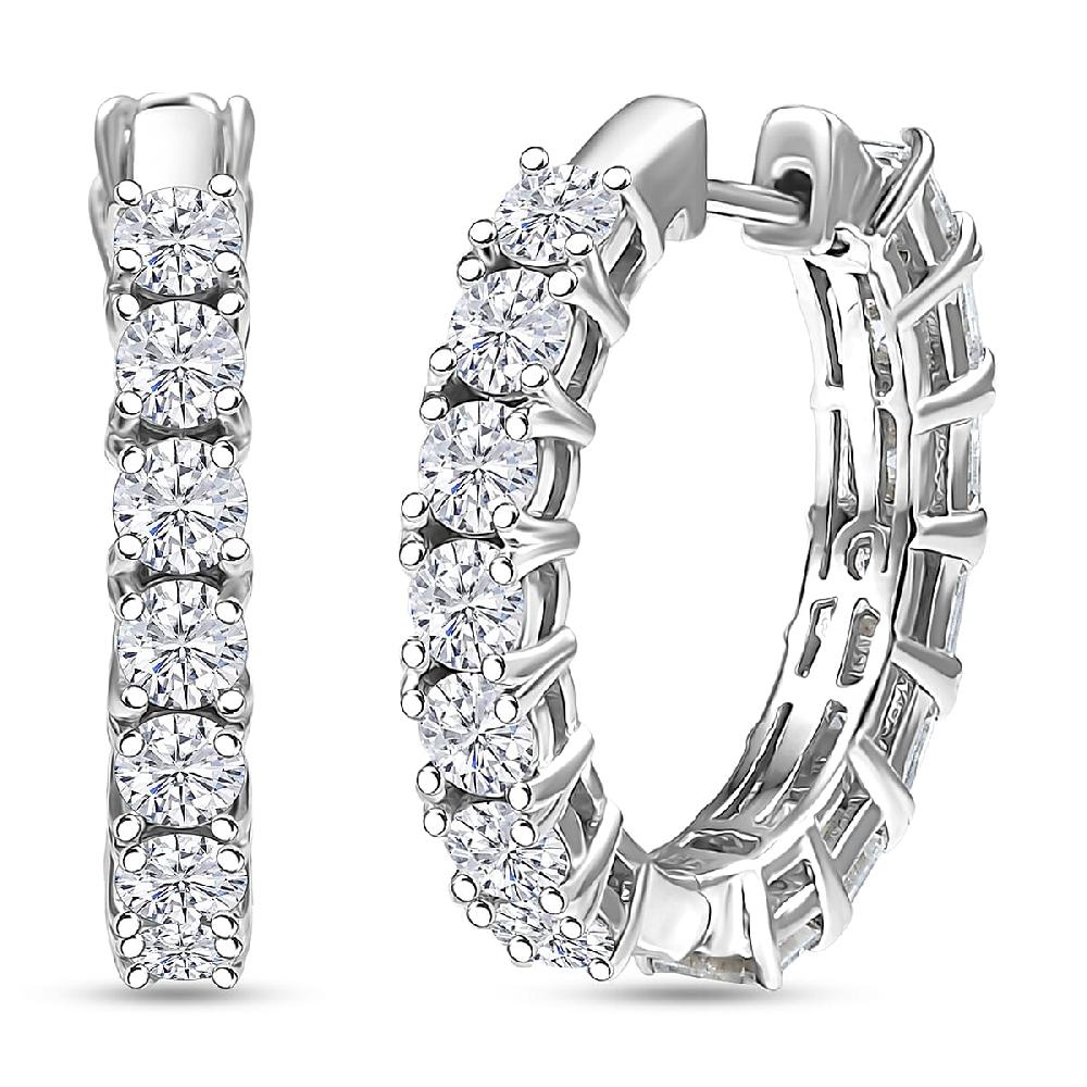 D'Joy Asscher Cut Moissanite Hoop Earrings in Rhodium Over Sterling Silver 6.70 ctw