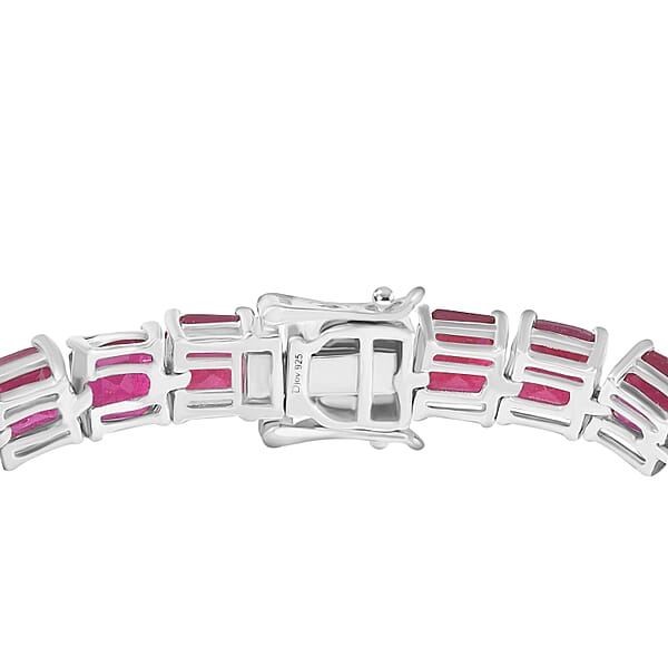 D'Joy Asscher Cut Niassa Ruby (FF) 33.00 Ctw Regal Lineage Bracelet In Rhodium Over Sterling Silver (7.25 In)
