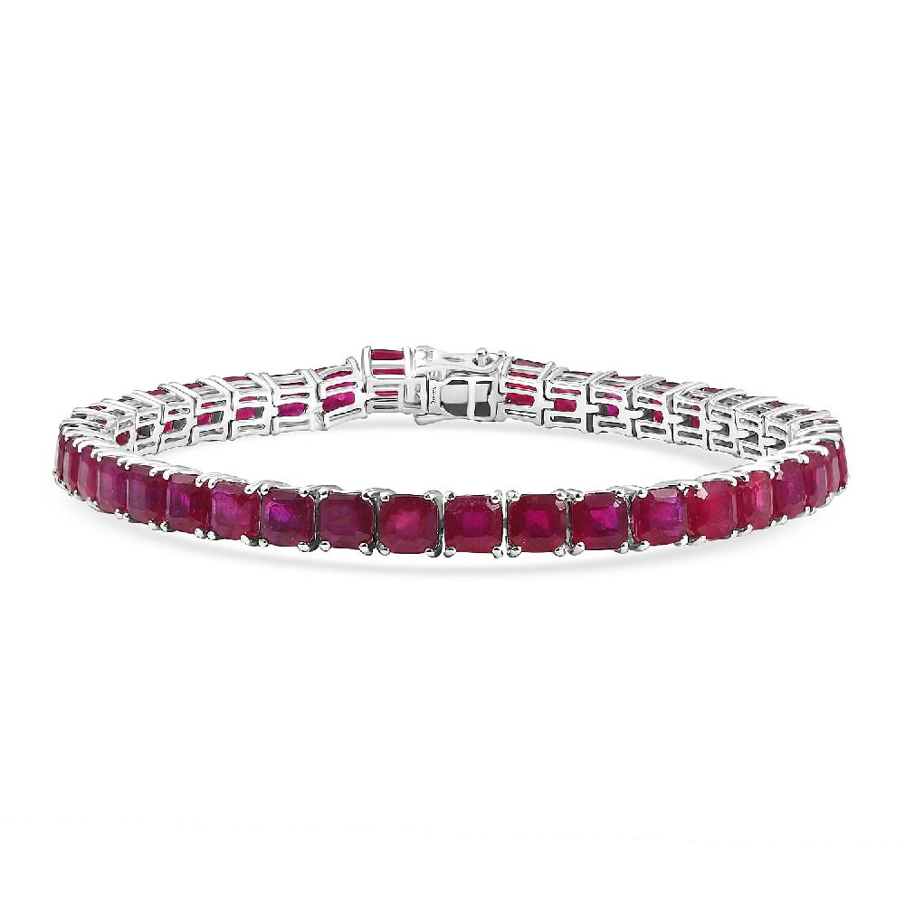 D'Joy Asscher Cut Niassa Ruby (FF) 33.00 ctw Regal Lineage Bracelet in Rhodium Over Sterling Silver (7.25 In)