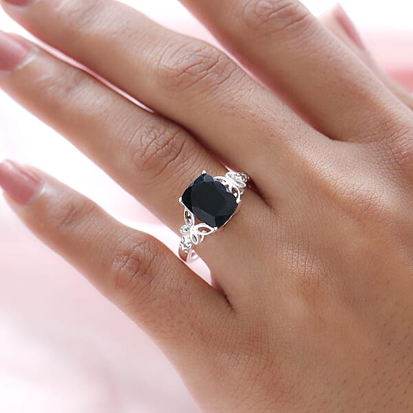 D'Joy Australian Black Tourmaline 3.50 Ctw Solitaire Ring In Sterling Silver