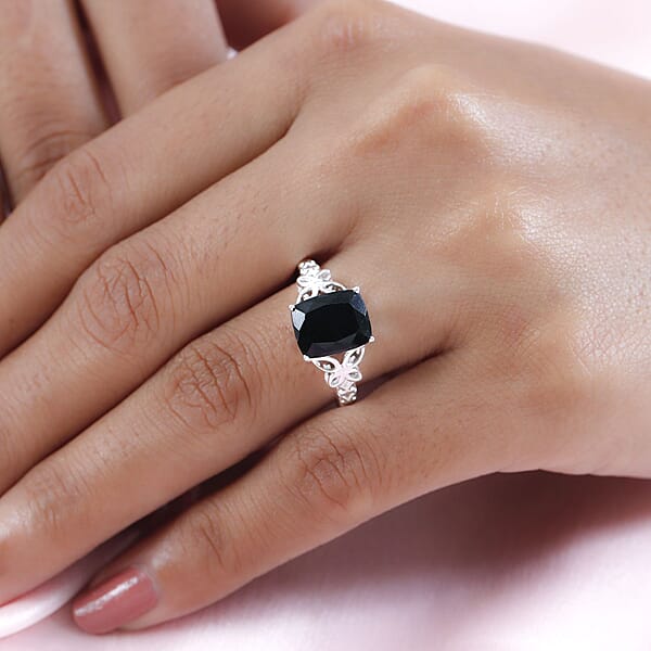 D'Joy Australian Black Tourmaline 3.50 Ctw Solitaire Ring In Sterling Silver