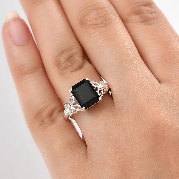 D'Joy Australian Black Tourmaline 3.50 Solitaire Ring In Sterling Silver