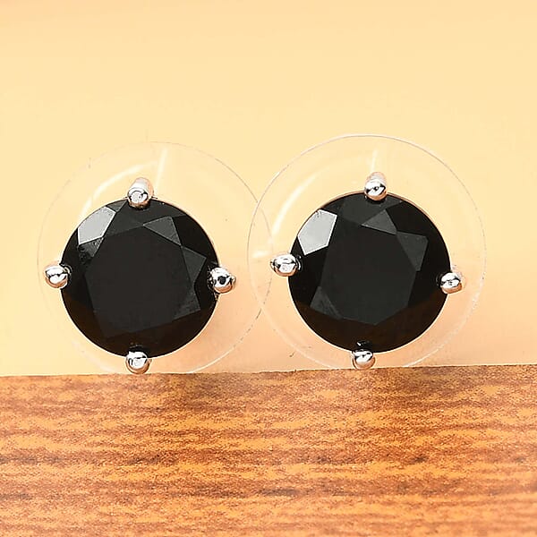 D'Joy Australian Black Tourmaline 4.40 Ctw Solitaire Stud Earrings In Platinum Over Sterling Silver