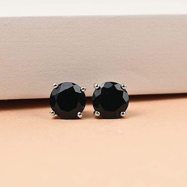 D'Joy Australian Black Tourmaline 4.40 Ctw Solitaire Stud Earrings In Platinum Over Sterling Silver