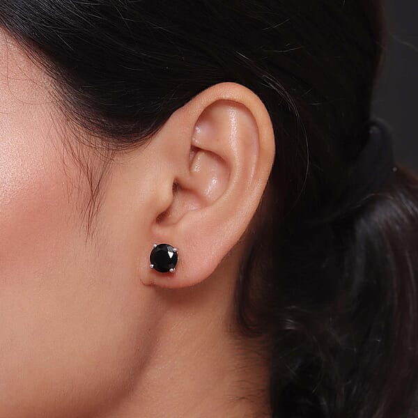 D'Joy Australian Black Tourmaline 4.40 Ctw Solitaire Stud Earrings In Platinum Over Sterling Silver