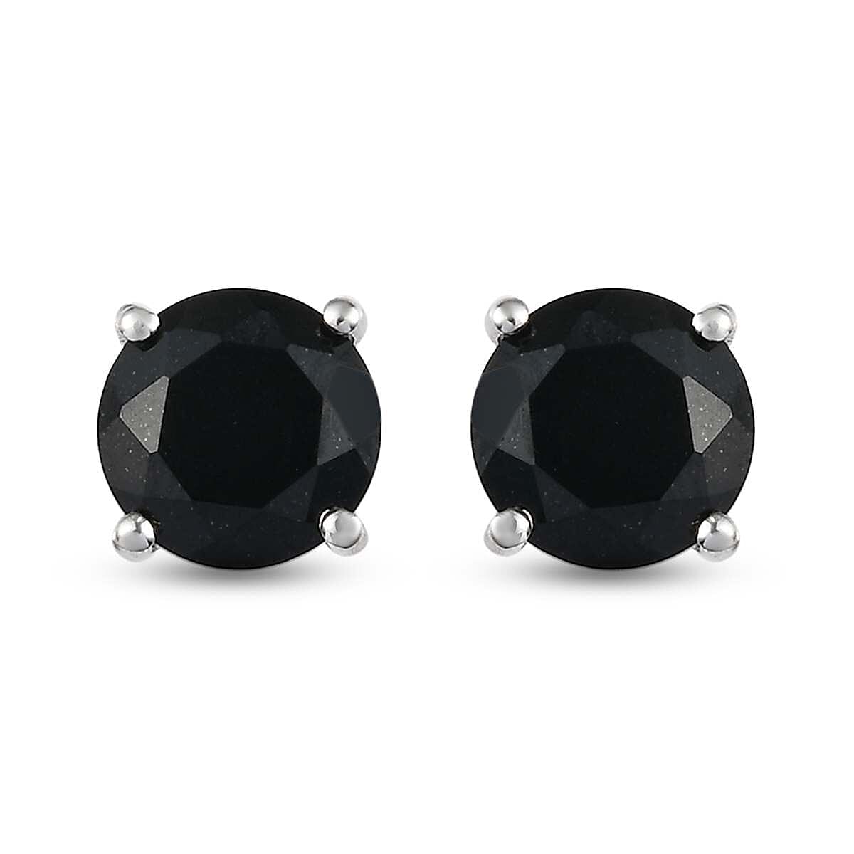 D'Joy Australian Black Tourmaline 4.40 ctw Solitaire Stud Earrings in Platinum Over Sterling Silver