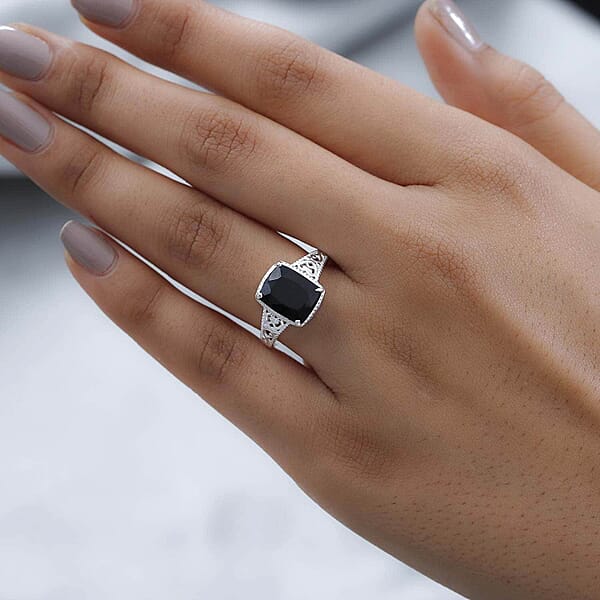D'Joy Australian Black Tourmaline Solitaire Ring In Sterling Silver 3.50 Ctw