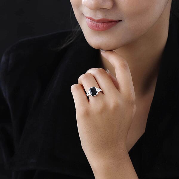 D'Joy Australian Black Tourmaline Solitaire Ring In Sterling Silver 3.50 Ctw