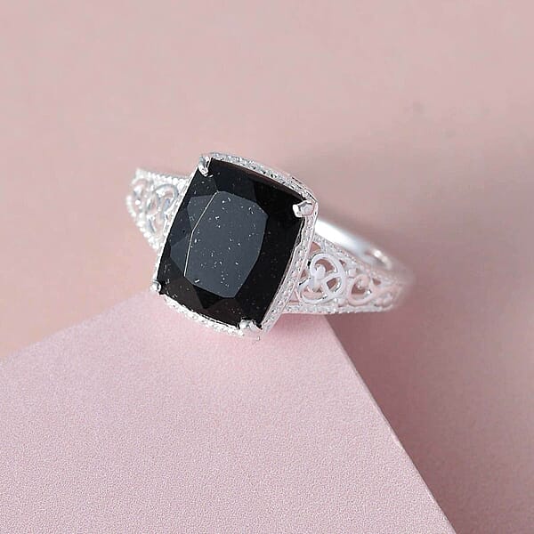 D'Joy Australian Black Tourmaline Solitaire Ring In Sterling Silver 3.50 Ctw