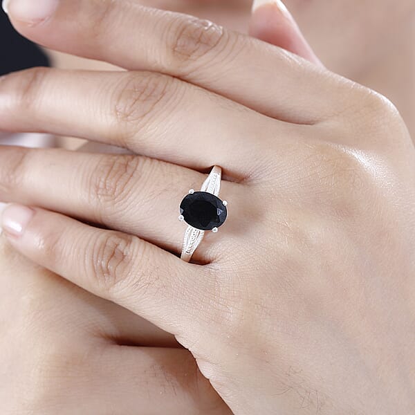 D'Joy Australian Black Tourmaline Solitaire Ring In Sterling Silver 2.65 Ctw