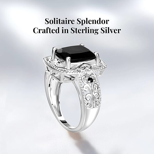 D'Joy Australian Black Tourmaline Thai Black Spinel Ring In Sterling Silver 3.40 Ctw