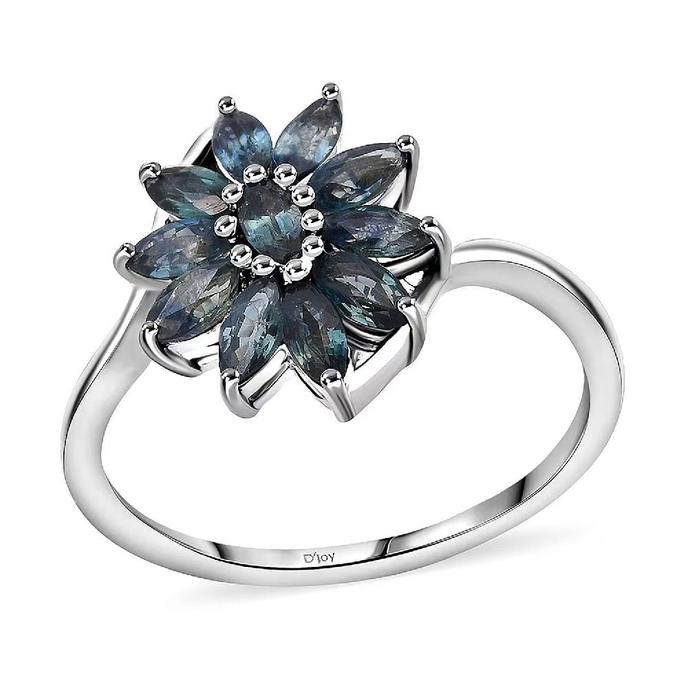 D'Joy Australian Sapphire 1.15 ctw Twilight Blossom Ring in Rhodium Over Sterling Silver