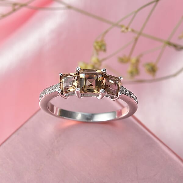 D'Joy Autumn Alexite 1.30 Ctw Trilogy Ring In Platinum Over Sterling Silver