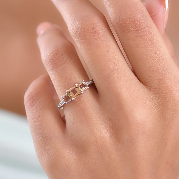 D'Joy Autumn Alexite 1.30 Ctw Trilogy Ring In Platinum Over Sterling Silver