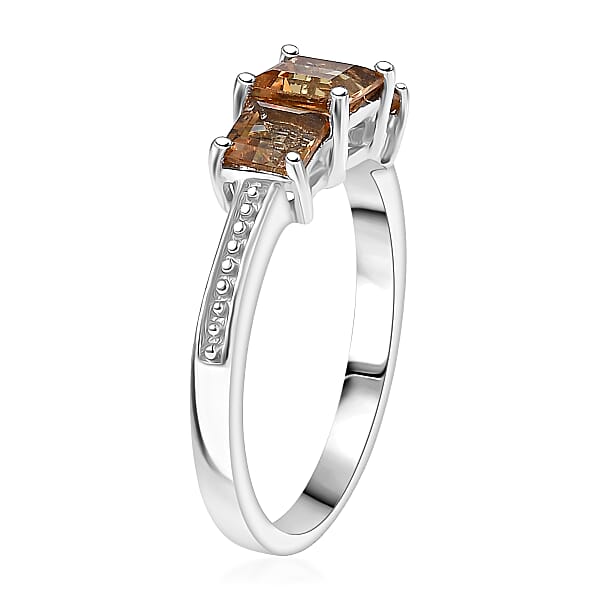 D'Joy Autumn Alexite 1.30 Ctw Trilogy Ring In Platinum Over Sterling Silver