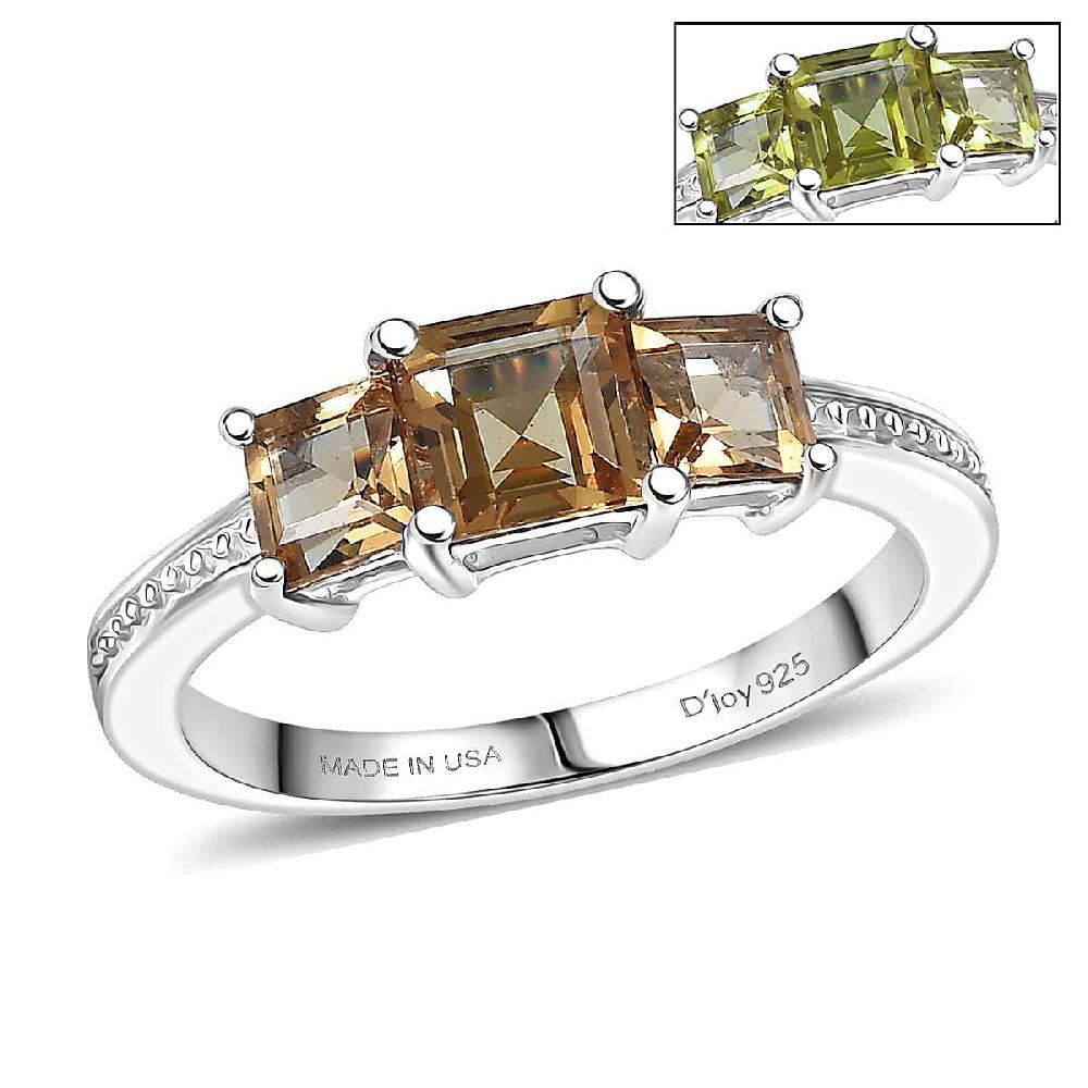D'Joy Autumn Alexite 1.30 ctw Trilogy Ring in Platinum Over Sterling Silver