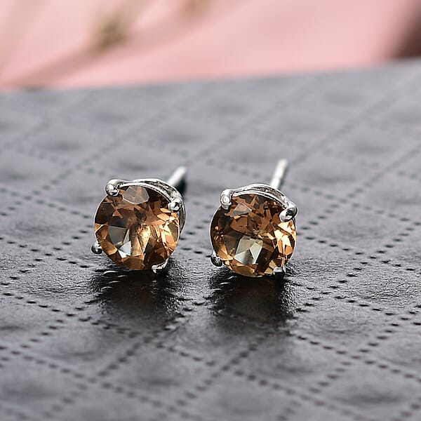 D'Joy Autumn Alexite 1.60 Ctw Solitaire Stud Earrings In Platinum Over Sterling Silver