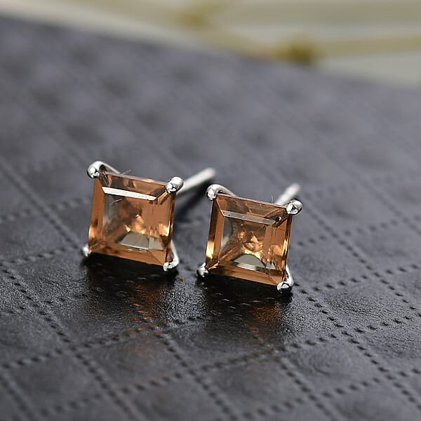 D'Joy Autumn Alexite 2.40 Ctw Solitaire Stud Earrings In Platinum Over Sterling Silver