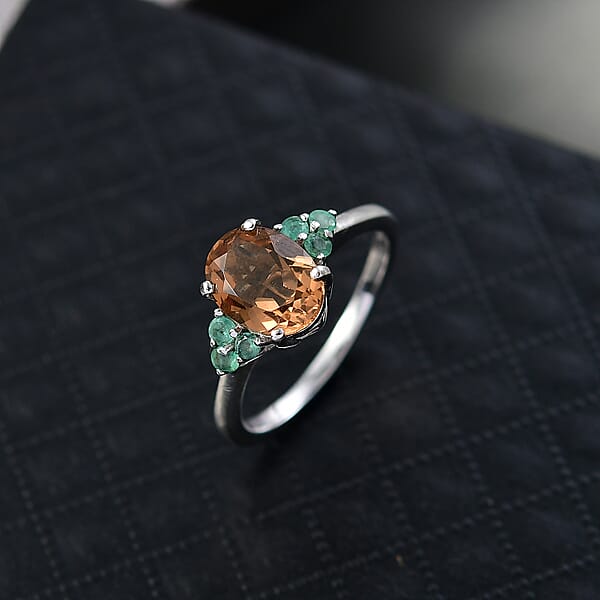 D'Joy Autumn Alexite And Kagem Zambian Emerald 2.00 Ctw Art Deco Ring In Platinum Over Sterling Silver