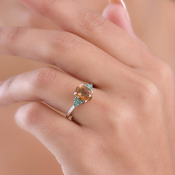 D'Joy Autumn Alexite And Kagem Zambian Emerald 2.00 Ctw Art Deco Ring In Platinum Over Sterling Silver